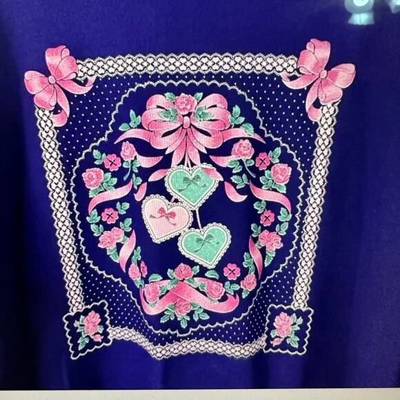 Jerzees Vintage Sweatshirt Purple Crewneck 3X Hearts Roses Ribbon‎ Excellent - Picture 4 of 5